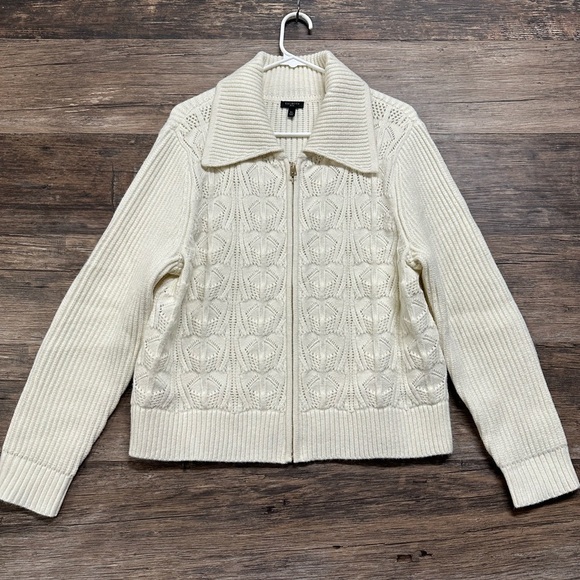 Talbots Cream Cable Knit Cardigan with Full Zip - Picture 1 of 11